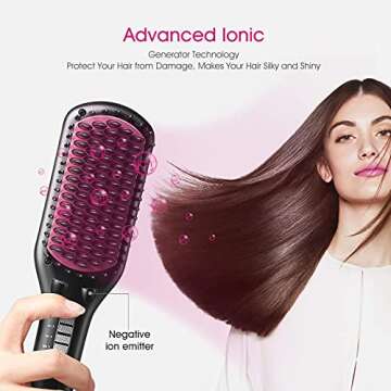 Hair Straightener Brush, MiroPure Ionic Anti-Scald Straightening Brush with Fast MCH Ceramic Heating, Adjustable Temperatures, Auto-Off & Dual Voltage, Portable Straightening Comb