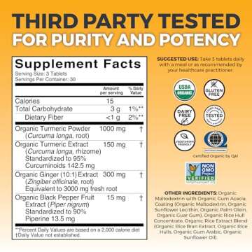 Organic Turmeric Ginger Supplements for Joint Support and Heart Health -1450 mg per Serving Tumeric ...