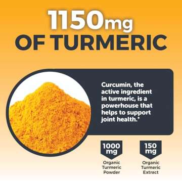 Organic Turmeric Ginger Supplements for Joint Support and Heart Health -1450 mg per Serving Tumeric and Ginger Pills with 150 of Turmeric Standardized to 95% Curcuminoids, 15mg Black Pepper Extract