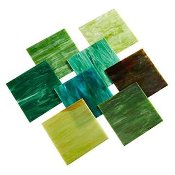 MaxGrain 6x6 inch Stained Glass Sheets Green Variety Mixed Colors Opaque Glass Packs Mosaic Art Glass for Art Crafts, 8 Sheets