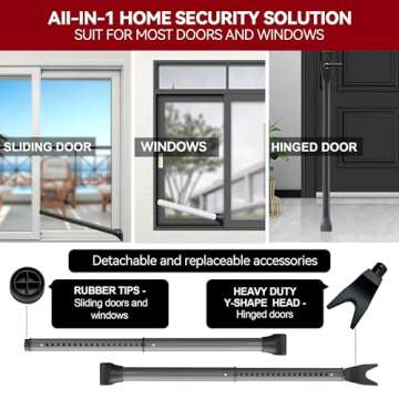 AceMining Upgraded Door Security Bar & Sliding Patio Bar, Heavy Duty Stoppers Adjustable Jammer for ...