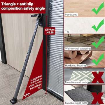 AceMining Upgraded Door Security Bar & Sliding Patio Bar, Heavy Duty Stoppers Adjustable Jammer for Home, Apartment, Travel (2 Pack,Grey)