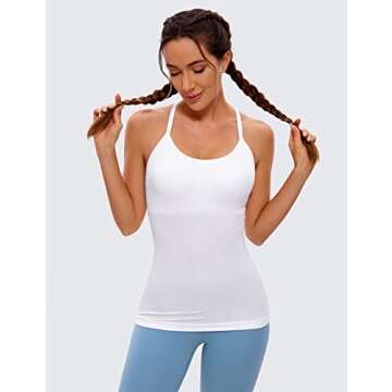 CRZ YOGA Seamless Workout Tank Tops for Women Racerback Athletic Camisole Sports Shirts with Built in Bra White Small