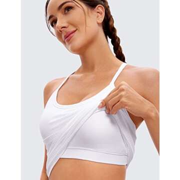 CRZ YOGA Seamless Workout Tank Tops for Women Racerback Athletic Camisole Sports Shirts with Built in Bra White Small