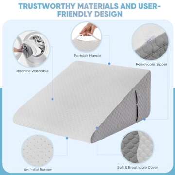 Forias Wedge Pillow for Acid Reflux Relief 12" Bed Wedge Pillow for Headboard Triangle Pillow Wedge for Sleeping Post Surgery Legs Back Pain Gerd Snoring, Soft Memory Foam Top & Washable Cover