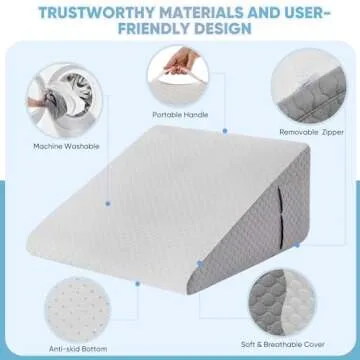 Forias Wedge Pillow for Acid Reflux Relief 12" Bed Wedge Pillow for Headboard Triangle Pillow Wedge for Sleeping Post Surgery Legs Back Pain Gerd Snoring, Soft Memory Foam Top & Washable Cover