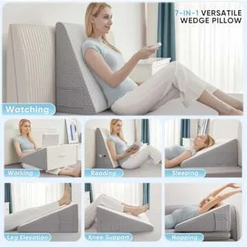 Forias Wedge Pillow for Acid Reflux Relief 12" Bed Wedge Pillow for Headboard Triangle Pillow Wedge for Sleeping Post Surgery Legs Back Pain Gerd Snoring, Soft Memory Foam Top & Washable Cover