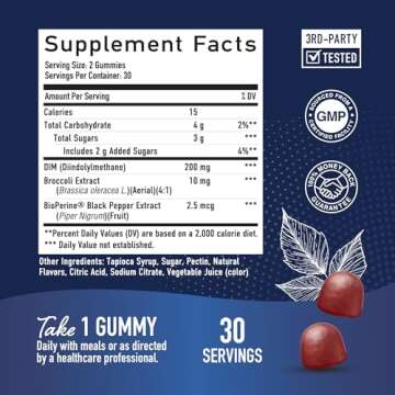 DIM Gummies | 200mg | Hormone Balance Gummies for PMS, Menopause, Hormonal Acne & More | Estrogen Balance & Detox for Women and Men | With 50mg Beet Root for Antioxidant Support | Gluten-Free | 60ct.