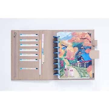 Moterm Leather Cover for Half Letter/Junior Discbound Planner, with Back Pocket (Pebbled-Taupe)