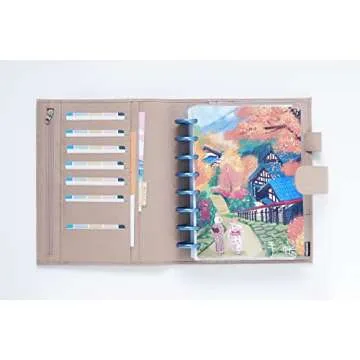 Moterm Leather Cover for Half Letter/Junior Discbound Planner, with Back Pocket (Pebbled-Taupe)