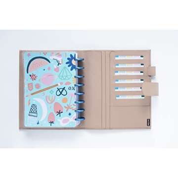 Moterm Leather Cover for Half Letter/Junior Discbound Planner, with Back Pocket (Pebbled-Taupe)