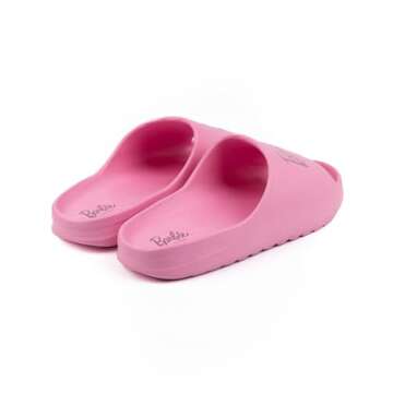 Barbie Girls Sliders | Kids & Teens Pink Moulded Ridge Bottom Sandals | Doll Beachwear Summer Pool Shoes | Slip-on Footwear