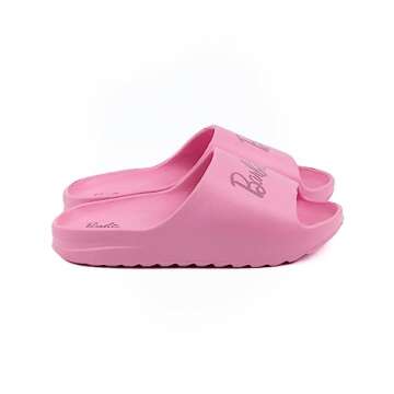 Barbie Girls Sliders | Kids & Teens Pink Moulded Ridge Bottom Sandals | Doll Beachwear Summer Pool Shoes | Slip-on Footwear