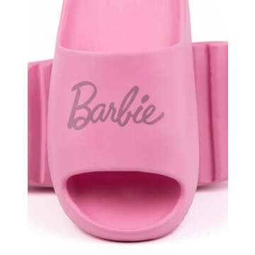 Barbie Girls Sliders | Kids & Teens Pink Moulded Ridge Bottom Sandals | Doll Beachwear Summer Pool Shoes | Slip-on Footwear