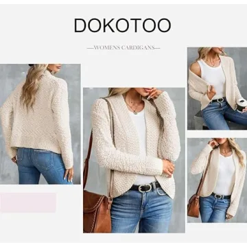 Dokotoo Apricot Cardigan Sweater for Women 2024 Fashion Loose Casual Fall Thick Long Sleeve Open Front Long Chunky Cable Knit Cardigan Sweater Winter Outerwear Coat Small