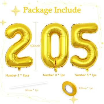 40 Inch Number 2025 Balloons Gold - Giant Foil Mylar Helium Balloons for New Year & Graduation Parti...