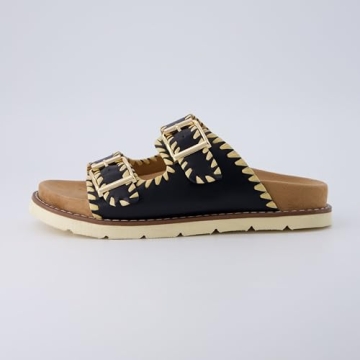 CUSHIONAIRE Women's Wyatt whipstitch footbed sandal with +Comfort, Wide Widths Available, Black Smooth 8