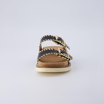 CUSHIONAIRE Women's Wyatt whipstitch footbed sandal with +Comfort, Wide Widths Available, Black Smooth 8