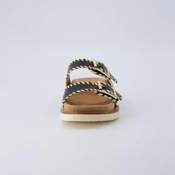 CUSHIONAIRE Women's Wyatt whipstitch footbed sandal with +Comfort, Wide Widths Available, Black Smooth 8