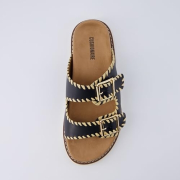 CUSHIONAIRE Women's Wyatt whipstitch footbed sandal with +Comfort, Wide Widths Available, Black Smooth 8