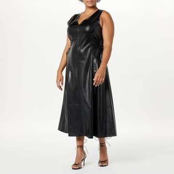 The Drop Women's Sabi Vegan Leather Cut-Out Midi Dress, Black, S