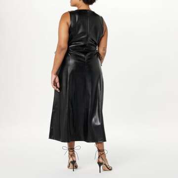 The Drop Women's Sabi Vegan Leather Cut-Out Midi Dress, Black, S