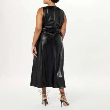 The Drop Women's Sabi Vegan Leather Cut-Out Midi Dress, Black, S