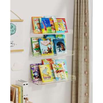 MaxGear Acrylic Clear Floating Shelves with Edge, Wall Mounted Hanging Bookshelves, Decorative Displ...