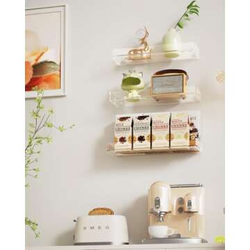 MaxGear Acrylic Clear Floating Shelves with Edge, Wall Mounted Hanging Bookshelves, Decorative Display Wall Shelves Storage Organizer for Bathroom, Bedroom, Kitchen, Easy Installation, Set of 3
