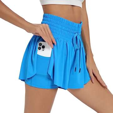 Flowy Women's Athletic Shorts High Waisted Gym Yoga Workout Running Butterfly Tennis Golf Skorts Skirts with Pockets Spandex Sweat Pants Cute Comfy Lounge Trendy Clothes Casual Summer Outfits Blue S