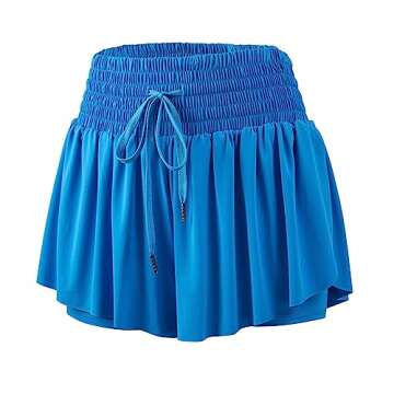 Flowy Women's Athletic Shorts High Waisted Gym Yoga Workout Running Butterfly Tennis Golf Skorts Skirts with Pockets Spandex Sweat Pants Cute Comfy Lounge Trendy Clothes Casual Summer Outfits Blue S