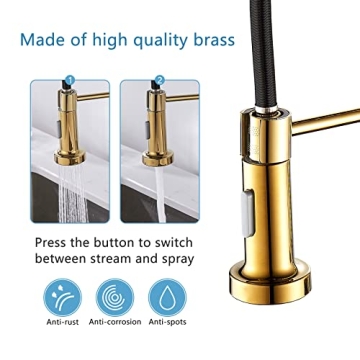 Elegant Gold Kitchen Faucet with Dual Mode Sprayer