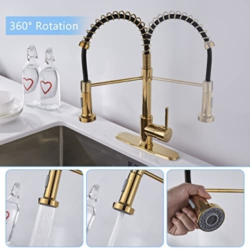 Elegant Gold Kitchen Faucet with Dual Mode Sprayer