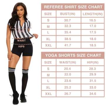 redgino 6 Pcs Women Referee Costume Set Crop Top Sexy Zipper Ref Shirt Shorts Hat Long Socks Whistle Referee Outfit for football Soccer Rugy Halloween Cosplay Party M