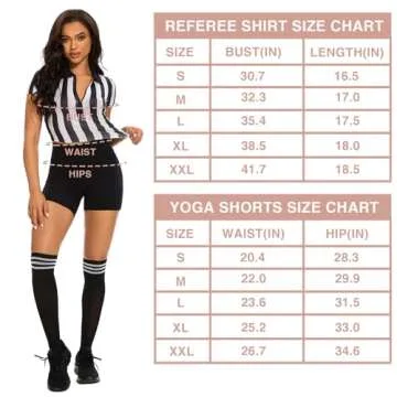 redgino 6 Pcs Women Referee Costume Set Crop Top Sexy Zipper Ref Shirt Shorts Hat Long Socks Whistle Referee Outfit for football Soccer Rugy Halloween Cosplay Party M