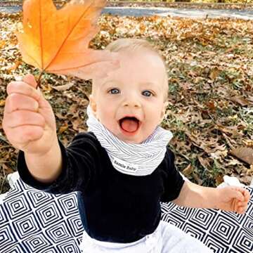 Baby Scarf Drool Bibs, Double-Layer Cotton Bibs, Perfect Addition to Baby Clothes, Adjustable Nickel-Free Snaps, Provides Style & Warmth, 3 to 24 mos, by Bazzle Baby (Night Sky & Pen Lines)