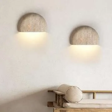 LINGCMP Nordic Modern Marble Wall Sconce Half Moon Semi Circle Shade Hallway Wall Light Vintage Natu...