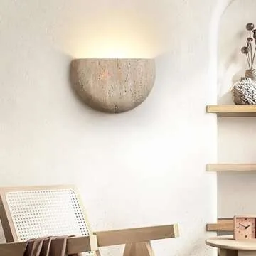 LINGCMP Nordic Modern Marble Wall Sconce Half Moon Semi Circle Shade Hallway Wall Light Vintage Natural Stone Wall Lighting Fixture Bedside Wall Lamp For Bedroom Foyer Kitchen Entryway Porch Farmhouse