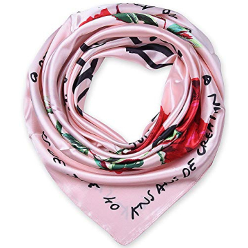 corciova Women Fashion Large Square Satin Headscarf Flower Pink Curly Headband Sleeping at Night Fas...
