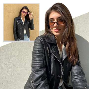 Freckles Mark 90s Vintage Retro Narrow Cat Eye Sunglasses for Women Small Fashion Sun Glasses (Torto...