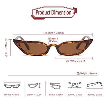 Freckles Mark 90s Vintage Retro Narrow Cat Eye Sunglasses for Women Small Fashion Sun Glasses (Tortoise, 52)