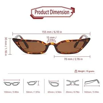 Freckles Mark 90s Vintage Retro Narrow Cat Eye Sunglasses for Women Small Fashion Sun Glasses (Tortoise, 52)