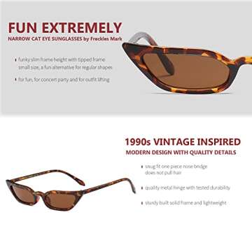 Freckles Mark 90s Vintage Retro Narrow Cat Eye Sunglasses for Women Small Fashion Sun Glasses (Tortoise, 52)