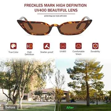 Freckles Mark 90s Vintage Retro Narrow Cat Eye Sunglasses for Women Small Fashion Sun Glasses (Tortoise, 52)