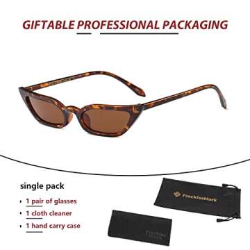 Freckles Mark 90s Vintage Retro Narrow Cat Eye Sunglasses for Women Small Fashion Sun Glasses (Tortoise, 52)