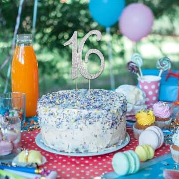 Number 16 Cake Topper - Rhinestone Decoration for Celebrations