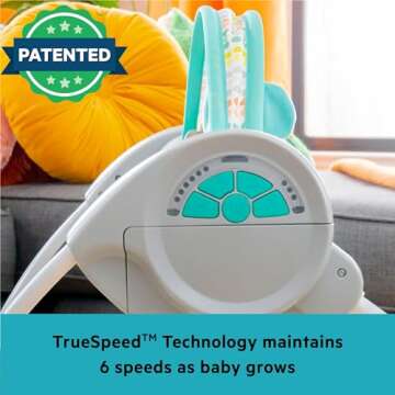 Bright Starts Portable Automatic 6-Speed Baby Swing with Adaptable Speed, Taggies, Music, Removable-Toy-Bar, 0-9 Months 6-20 lbs (Whimsical Wild)