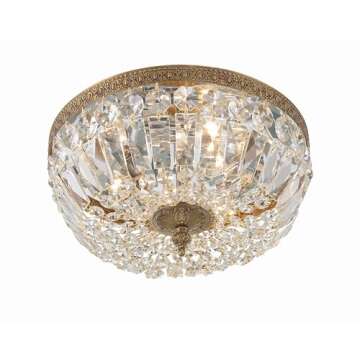 Crystorama 3 Light Clear Italian Crystal Olde Brass Flush Mount