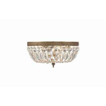 Crystorama 3 Light Clear Italian Crystal Olde Brass Flush Mount