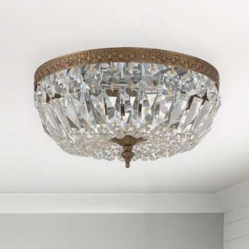 Crystorama 3 Light Clear Italian Crystal Olde Brass Flush Mount